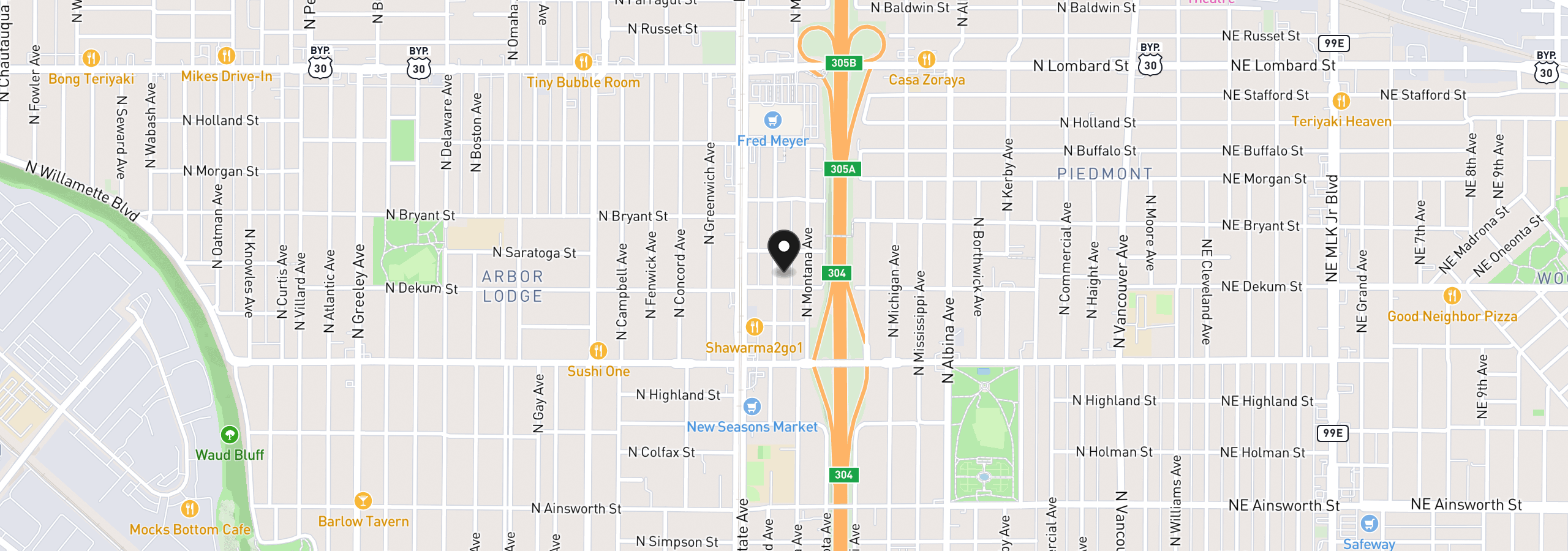 Map showing the location of 6816 N Maryland Ave, Portland, OR 97217