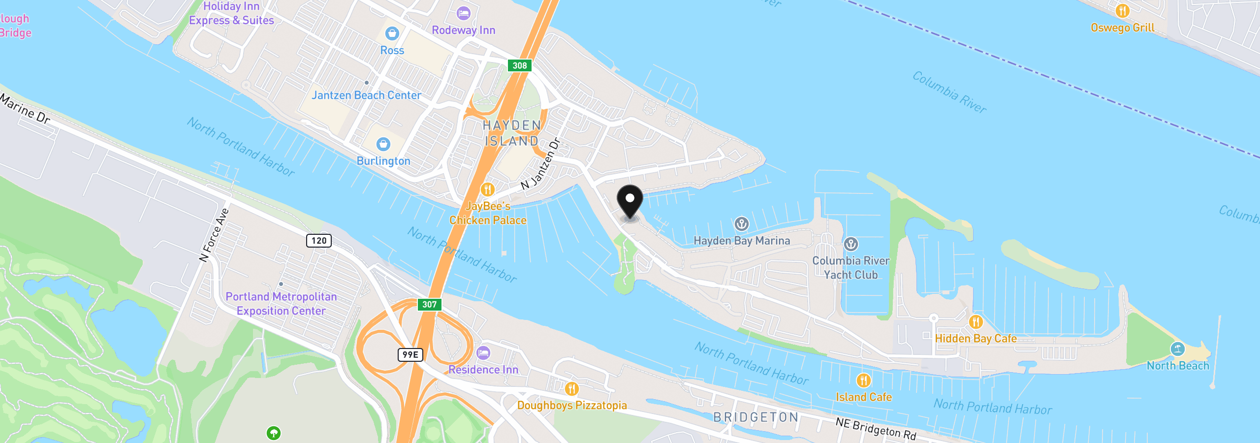 Map showing the location of 609 N Tomahawk Island Dr, Portland, OR 97217
