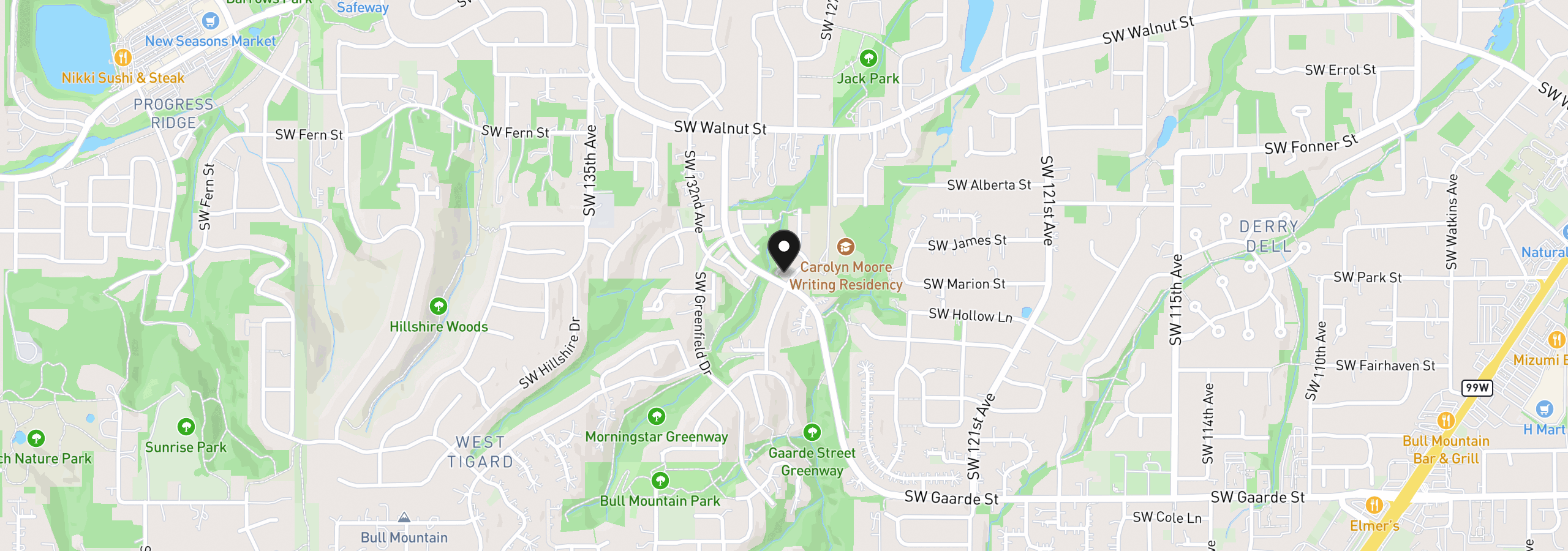 Map showing the location of 13240 SW Raptor Pl, Tigard, OR 97223