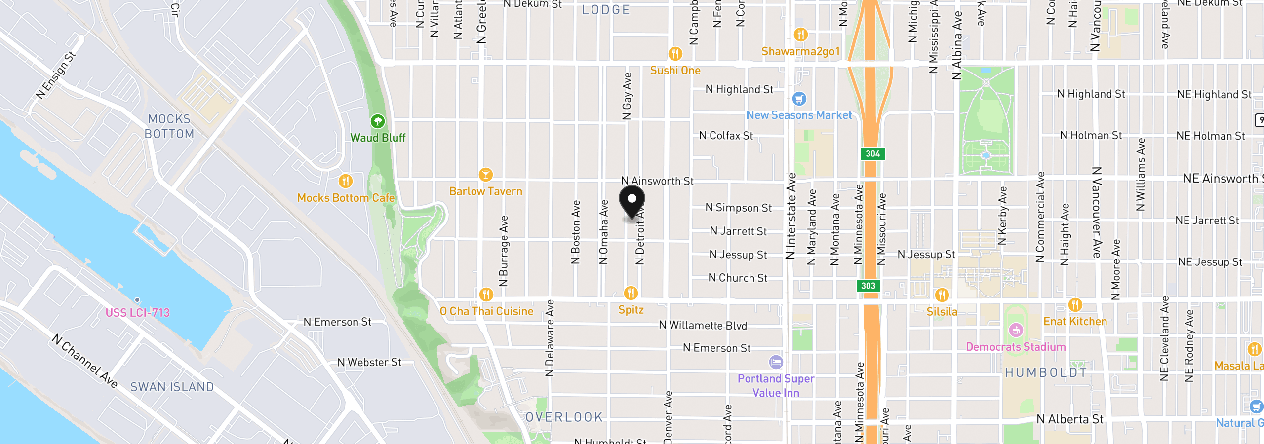 Map showing the location of 5735 N Detroit Ave, Portland, OR 97217