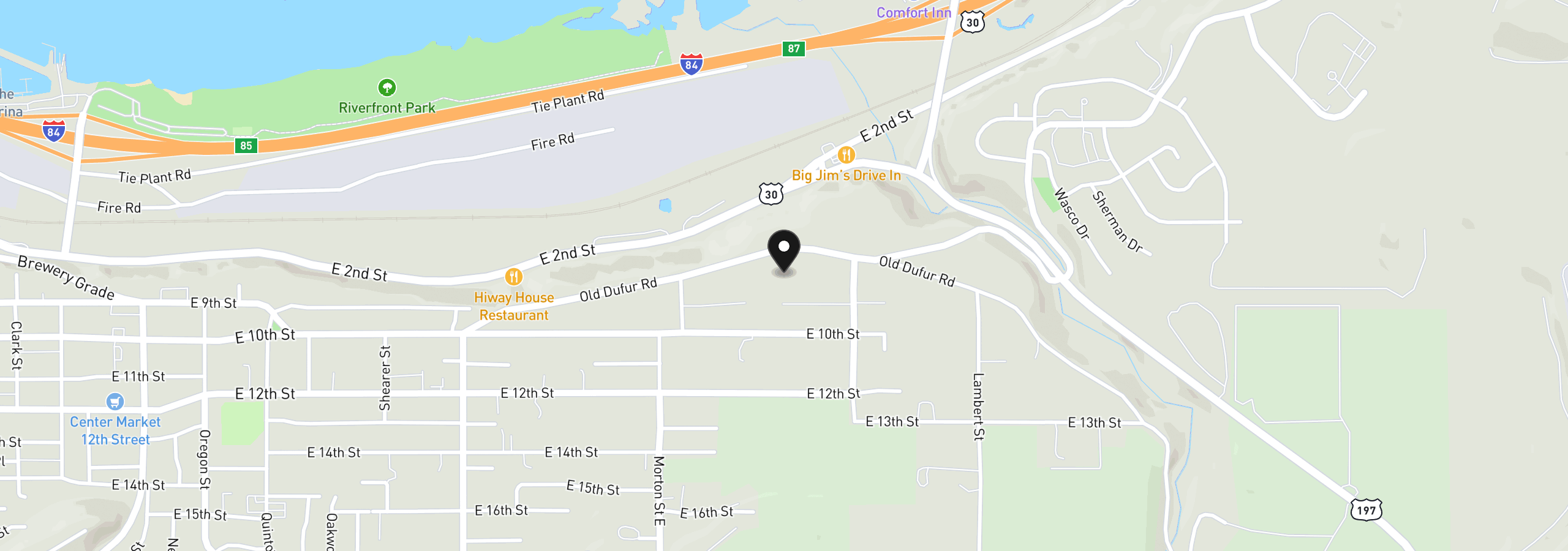 Map showing the location of 2837 E 9th St, The Dalles, OR 97058