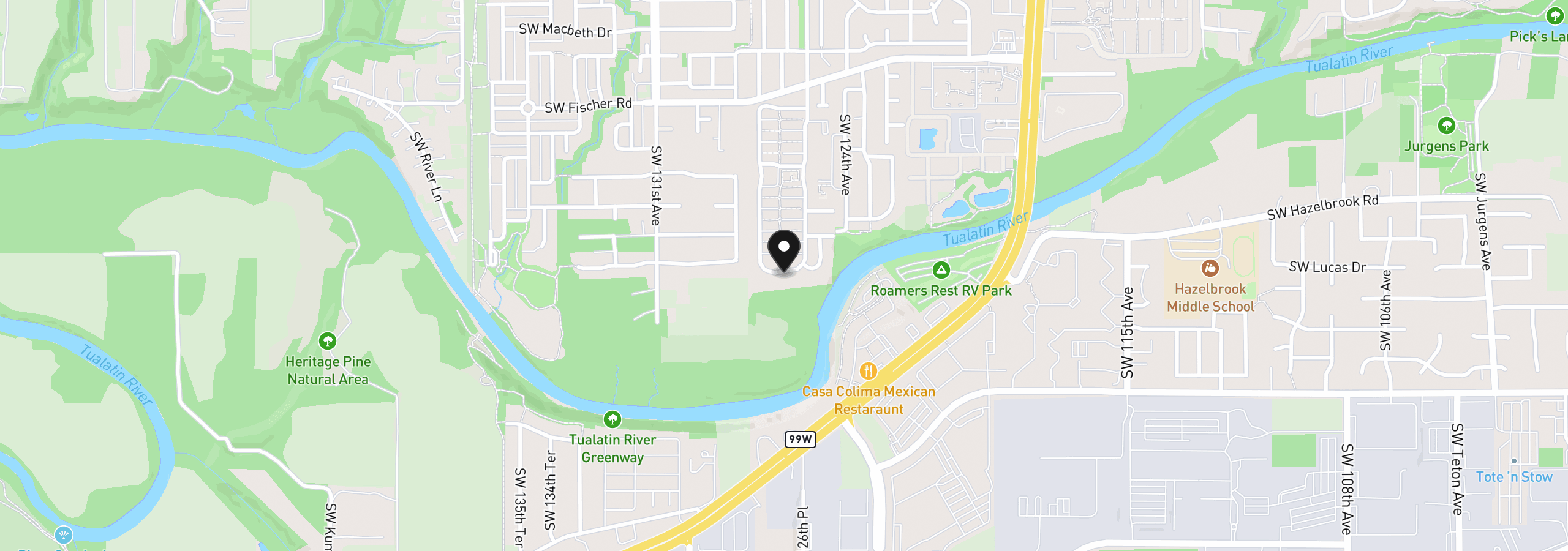Map showing the location of 17144 SW Eldorado Dr, Tigard, OR 97224