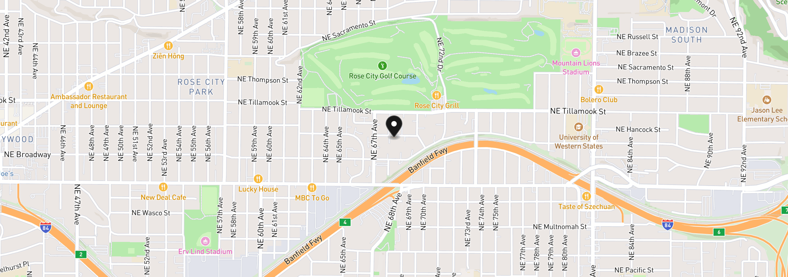 Map showing the location of 6810 NE Hancock St, Portland, OR 97213