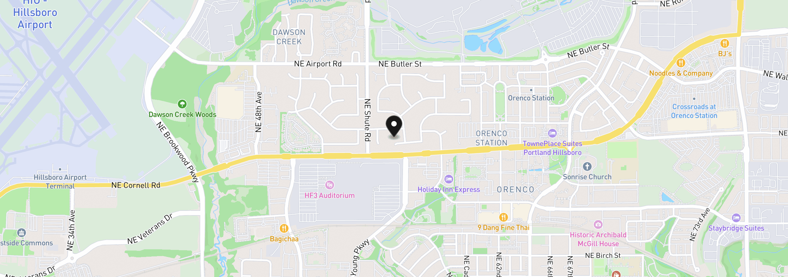 Map showing the location of 5751 NE Haystack St, Hillsboro, OR 97124