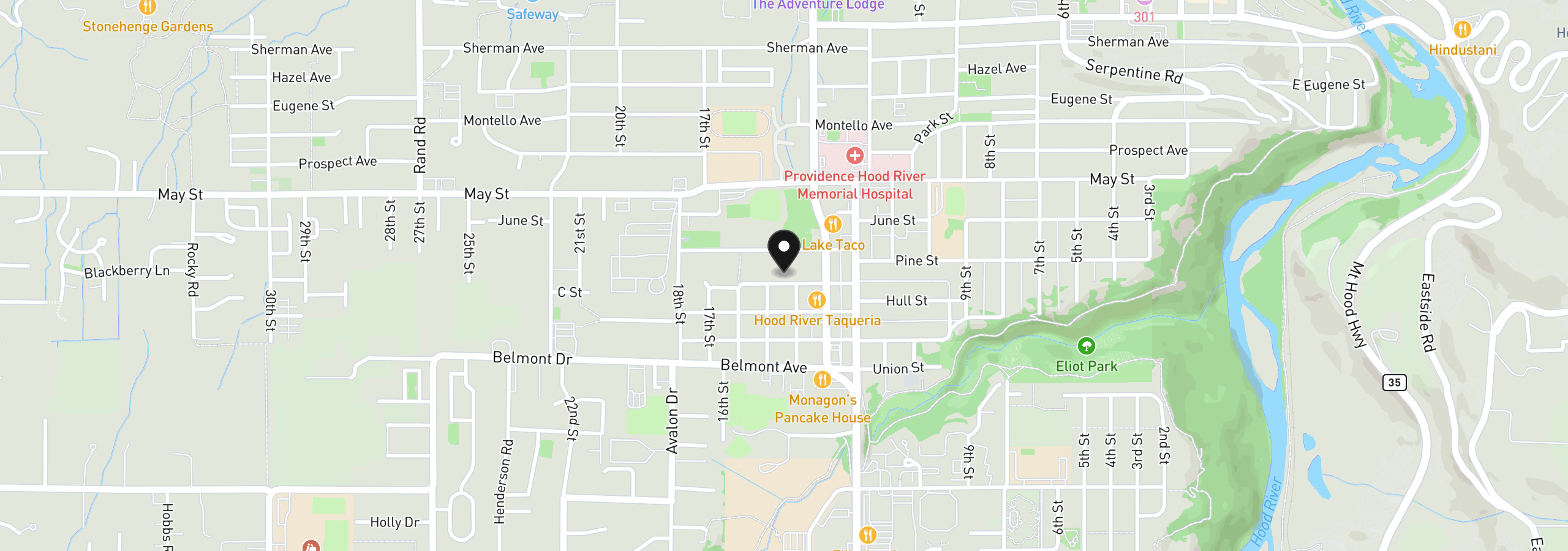 Map showing the location of 1414 C St, Hood River, OR 97031