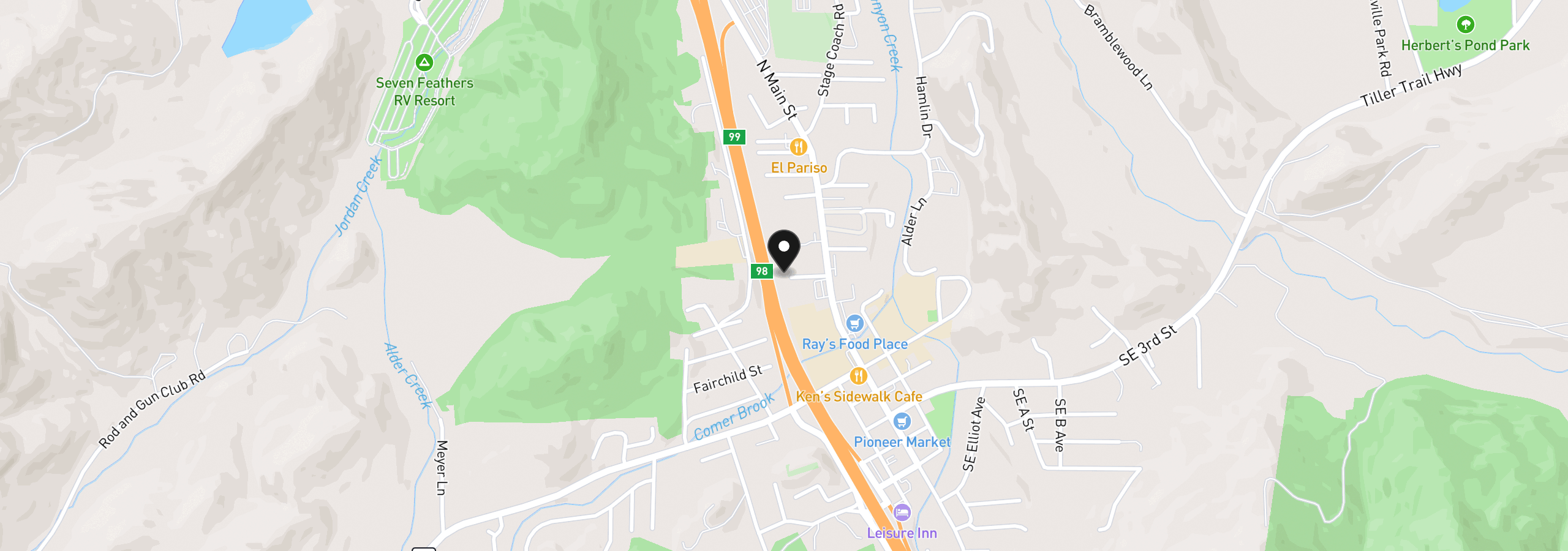 Map showing the location of 180 Reed Ln, Canyonville, OR 97417