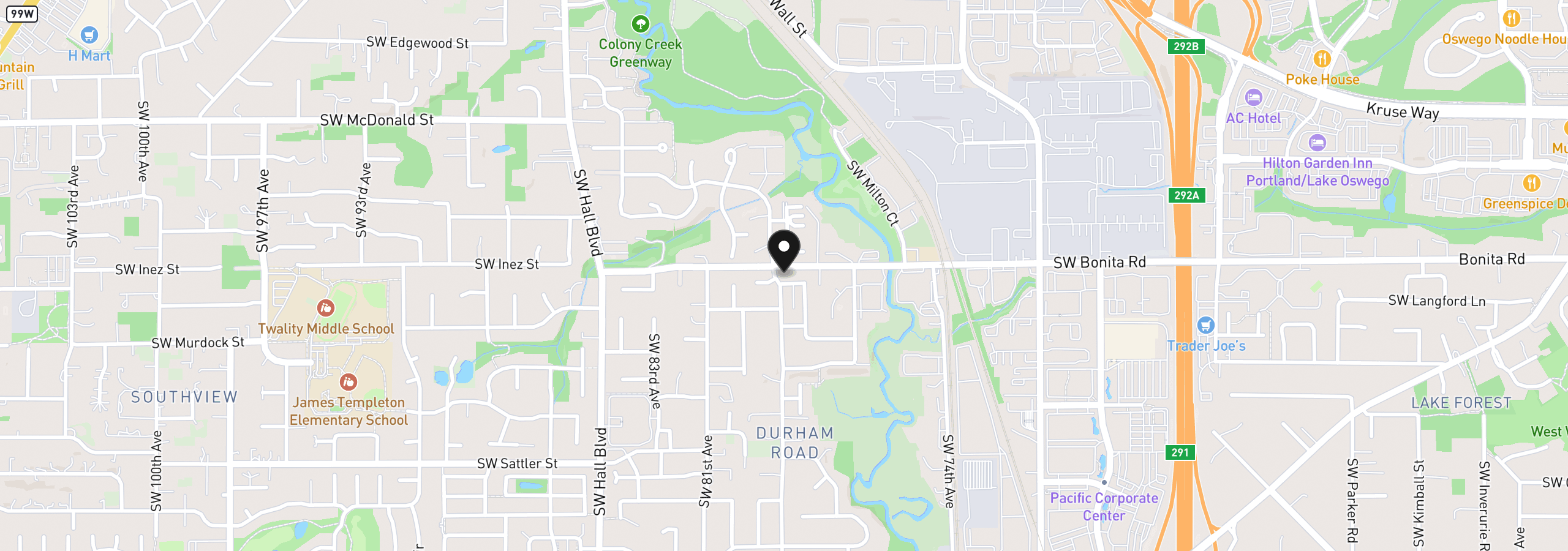 Map showing the location of 7897 SW Mara Ct, Portland, OR 97224
