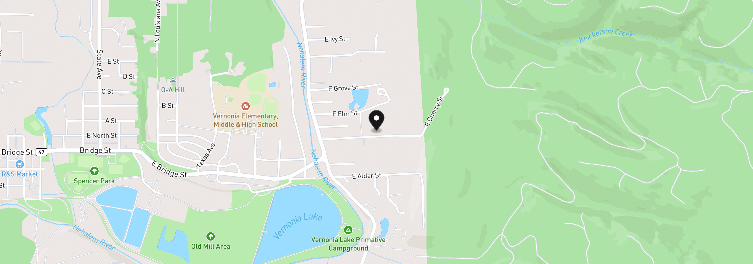 Map showing the location of 1302 Cherry St, Vernonia, OR 97064