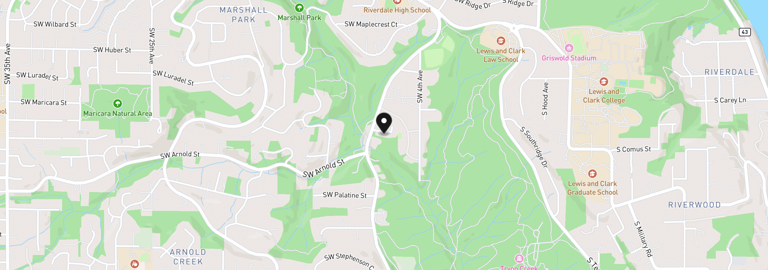Map showing the location of 626 SW Comus Ct, Portland, OR 97219