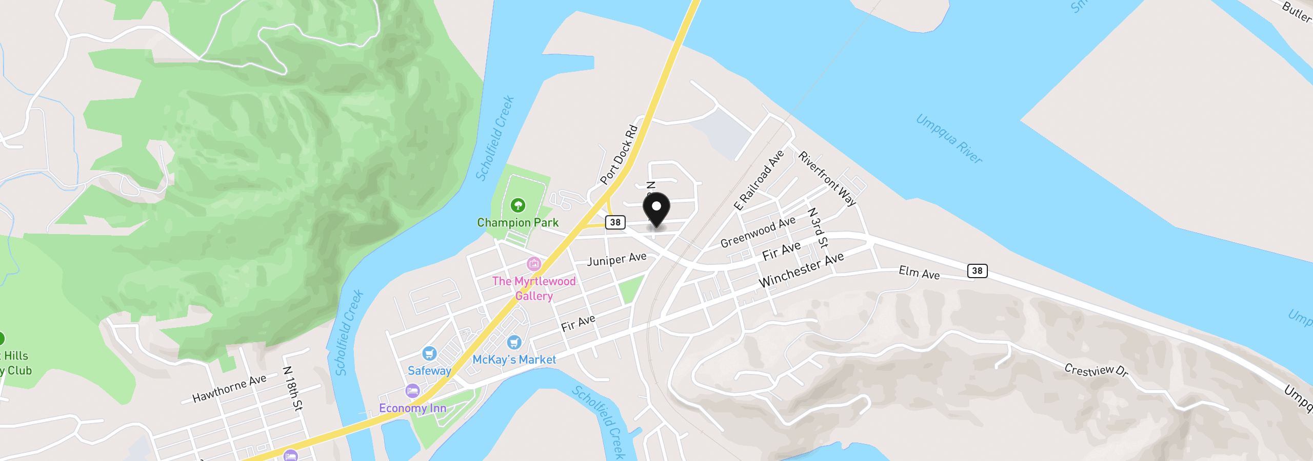 Map showing the location of 795 Laurel Ave, Reedsport, OR 97467