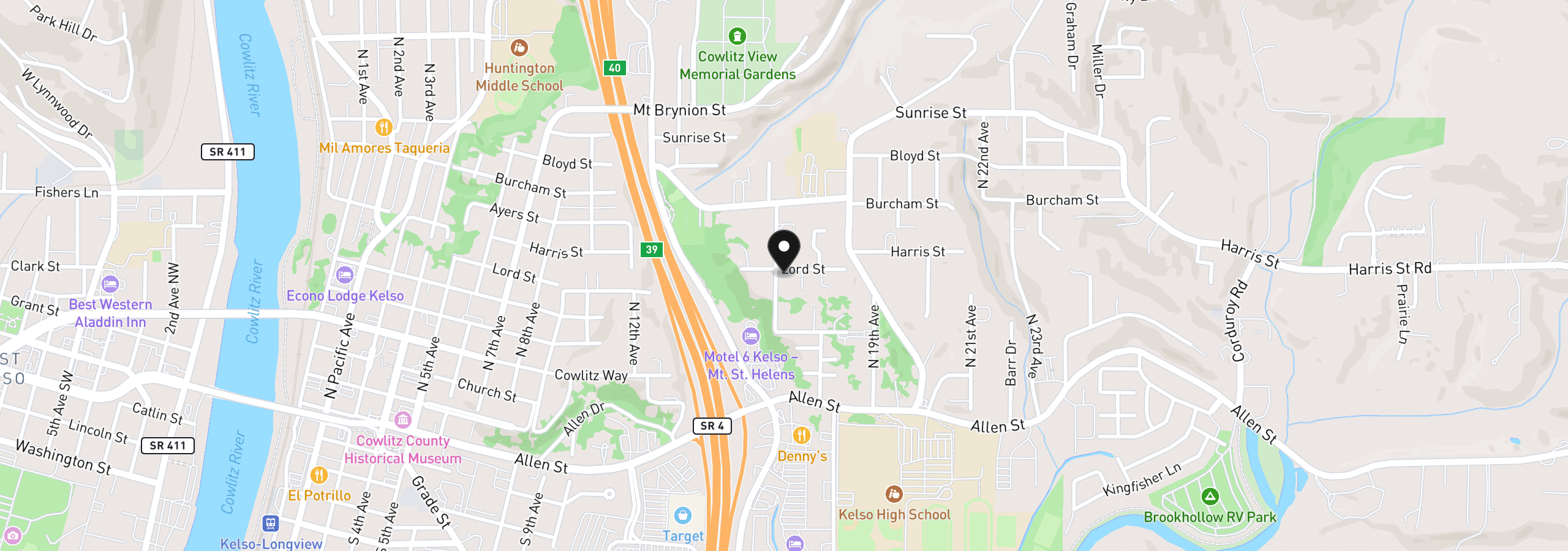 Map showing the location of 606 N 16th Ave, Kelso, Wa 98626