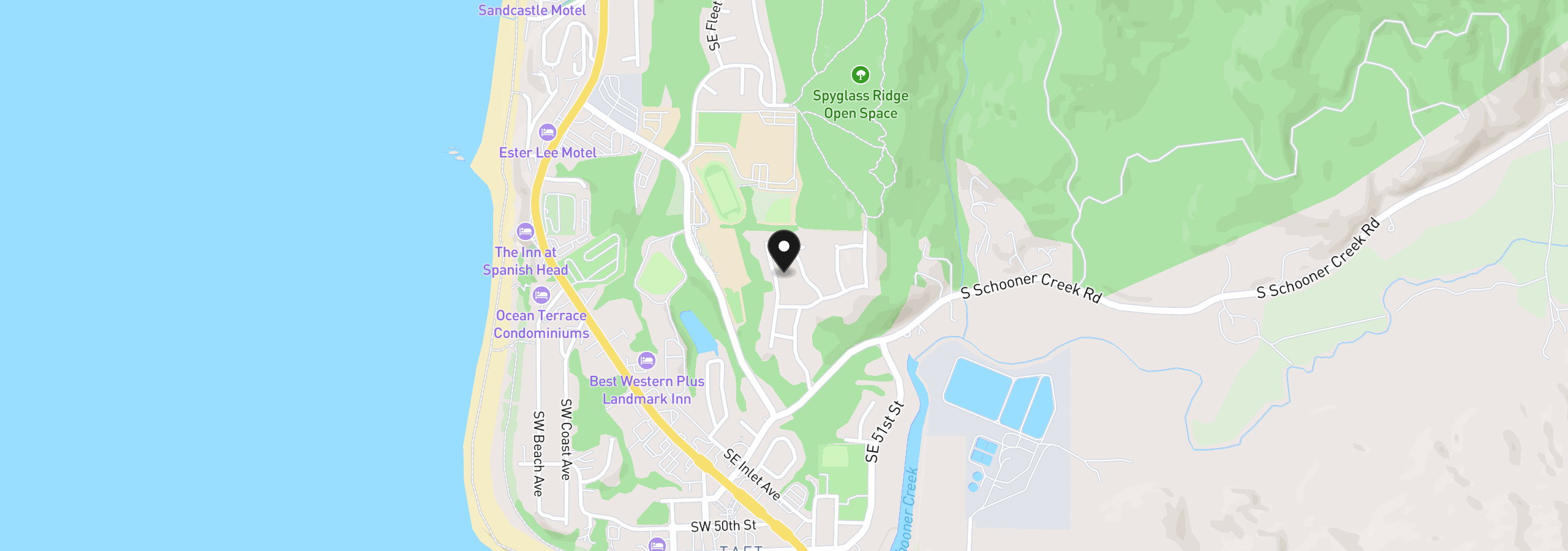 Map showing the location of 4184 SE Inlet Ave, Lincoln City, OR 97367