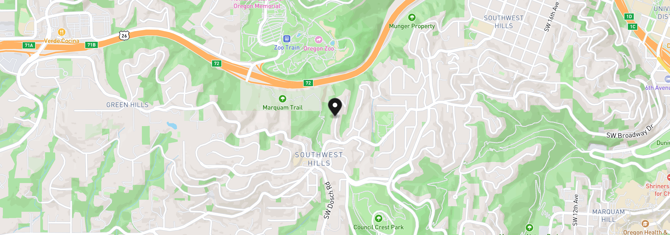 Map showing the location of 2727 SW Patton Ct, Portland, OR 97201