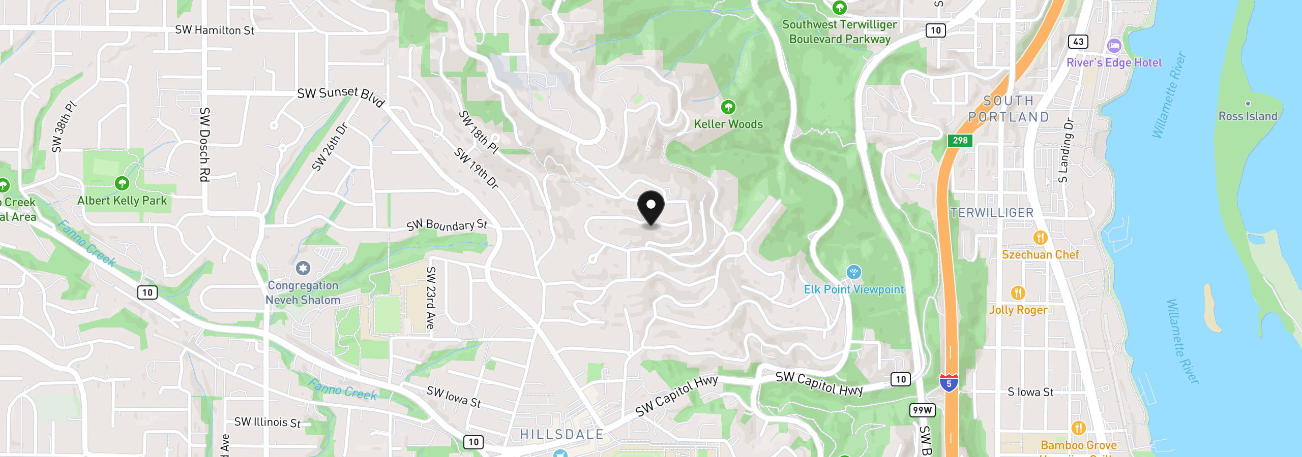 Map showing the location of 1727 SW Westwood Dr, Portland, OR 97239