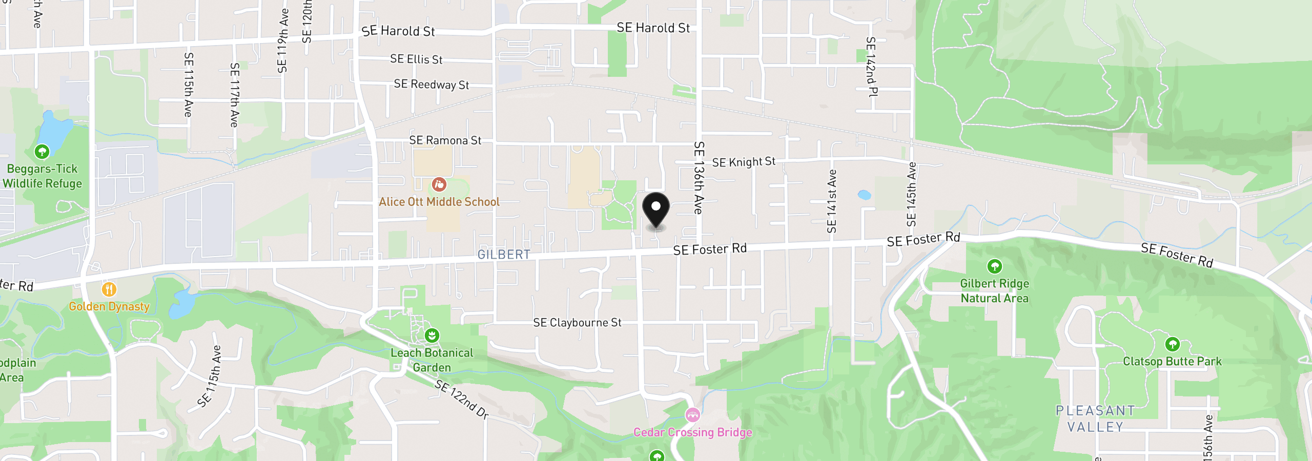 Map showing the location of 13425 SE Foster Rd 40, Portland, OR 97236