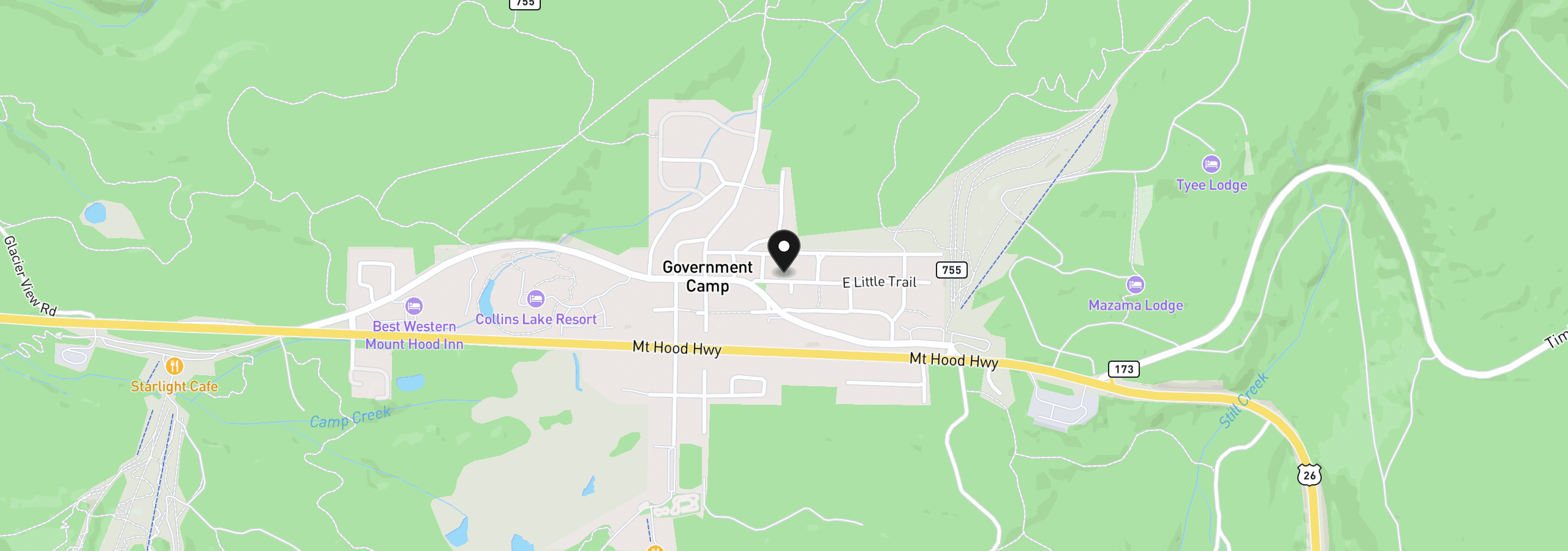 Map showing the location of 89100 E Lige Ln, Government Camp, OR 97028