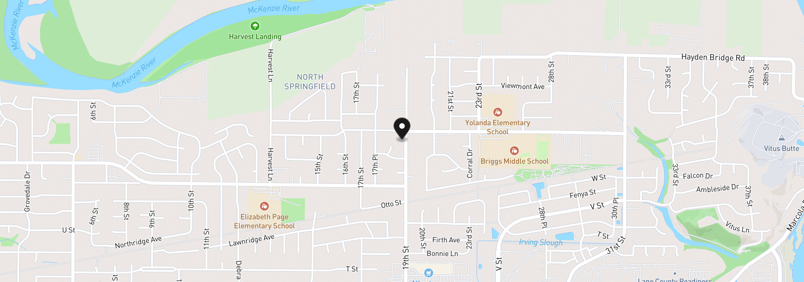 Map showing the location of 2484 19th St, Springfield, OR 97477