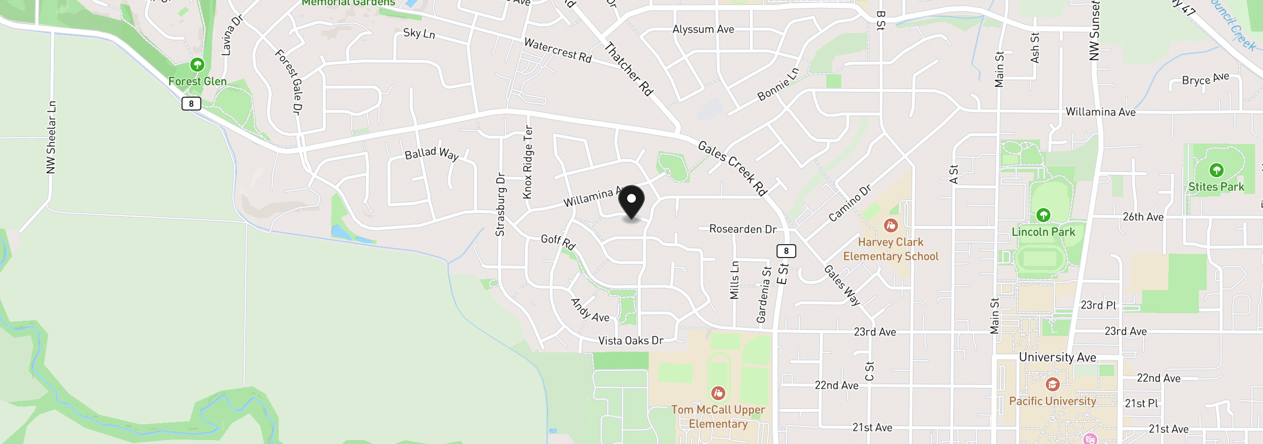 Map showing the location of 1120 Lilac St, Forest Grove, OR 97116