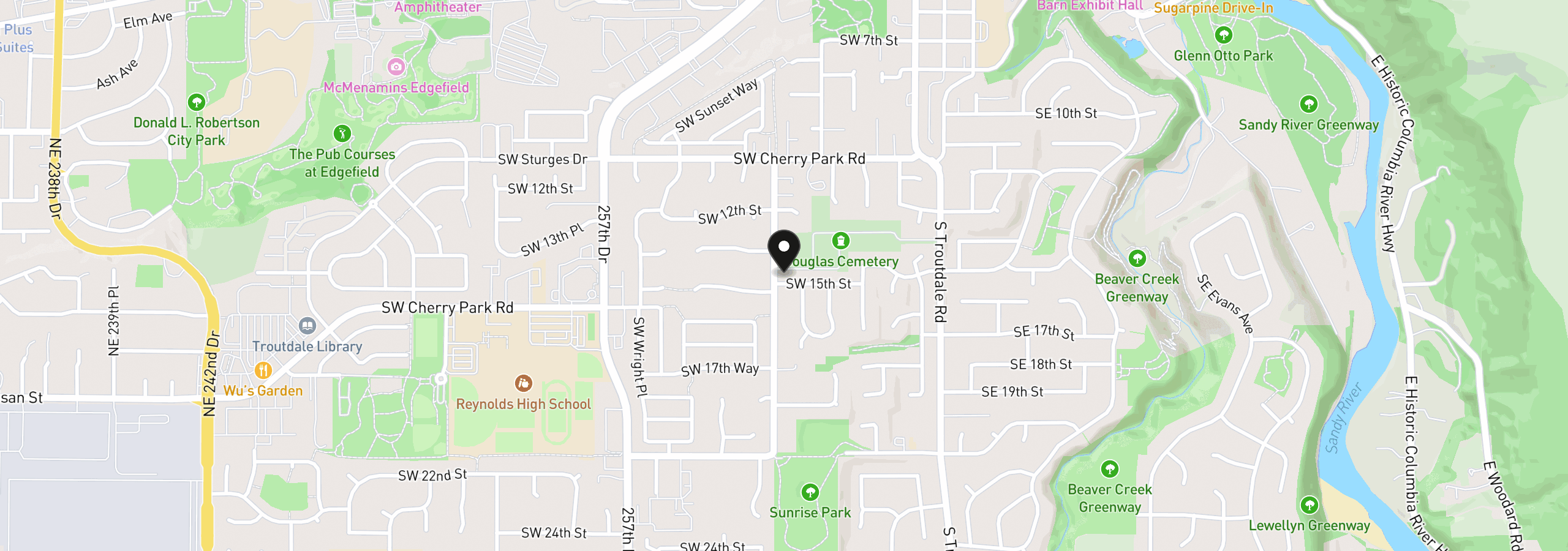 Map showing the location of 1422 SW Hensley Rd, Troutdale, OR 97060