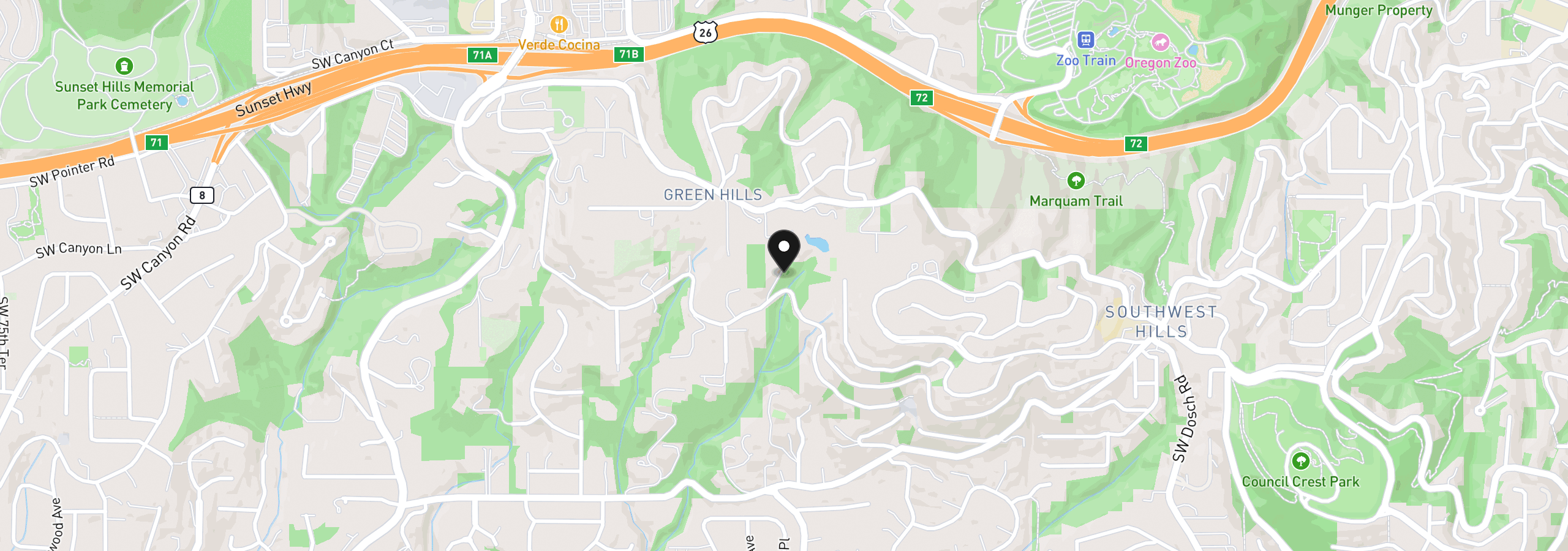 Map showing the location of 4855 SW Hewett Blvd, Portland, OR 97221