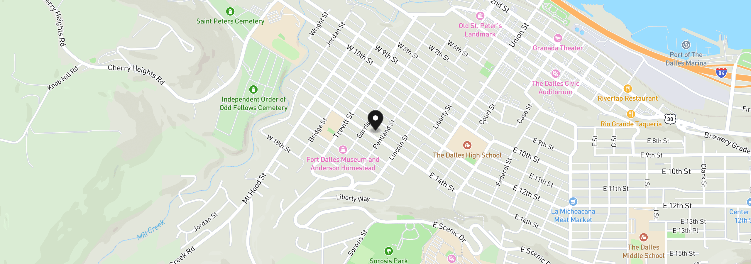 Map showing the location of 409 W 14th St, The Dalles, OR 97058