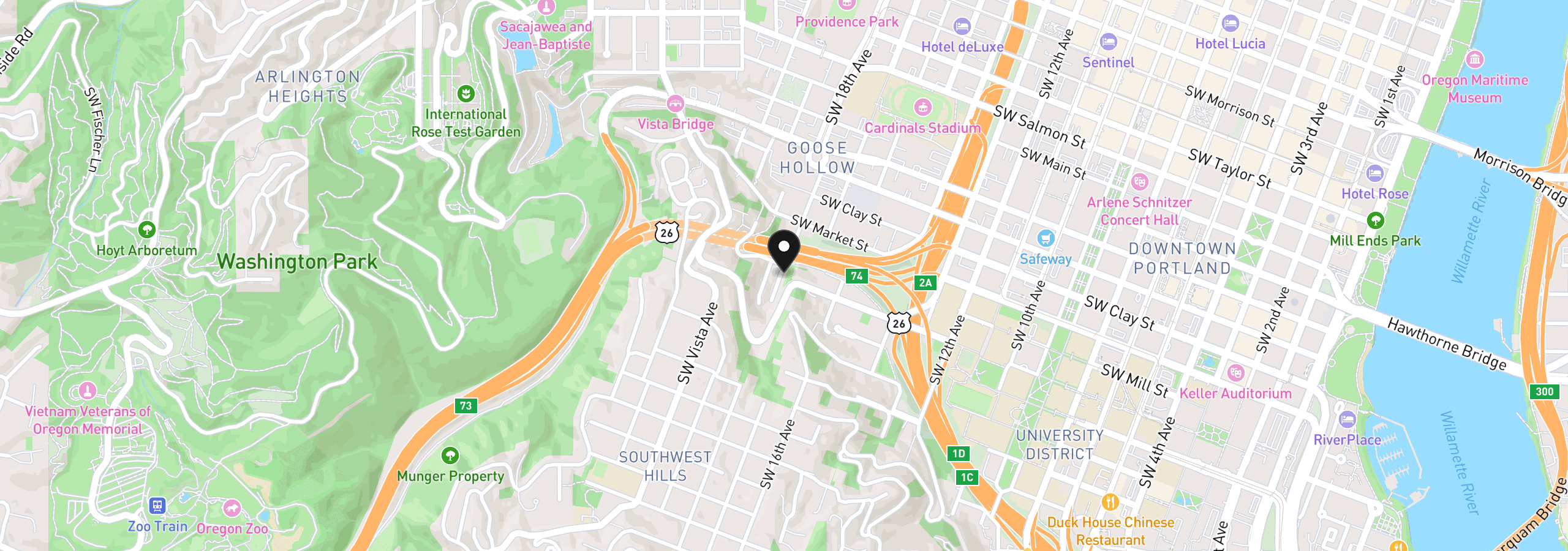 Map showing the location of 1816 SW 18th Ave 1, Portland, OR 97201