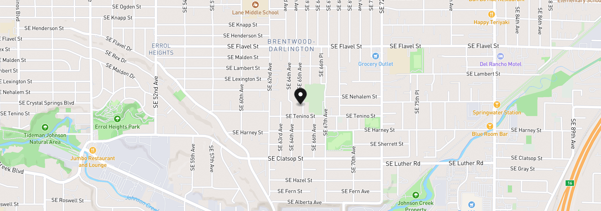 Map showing the location of 8101 SE 65th Ave, Portland, OR 97206