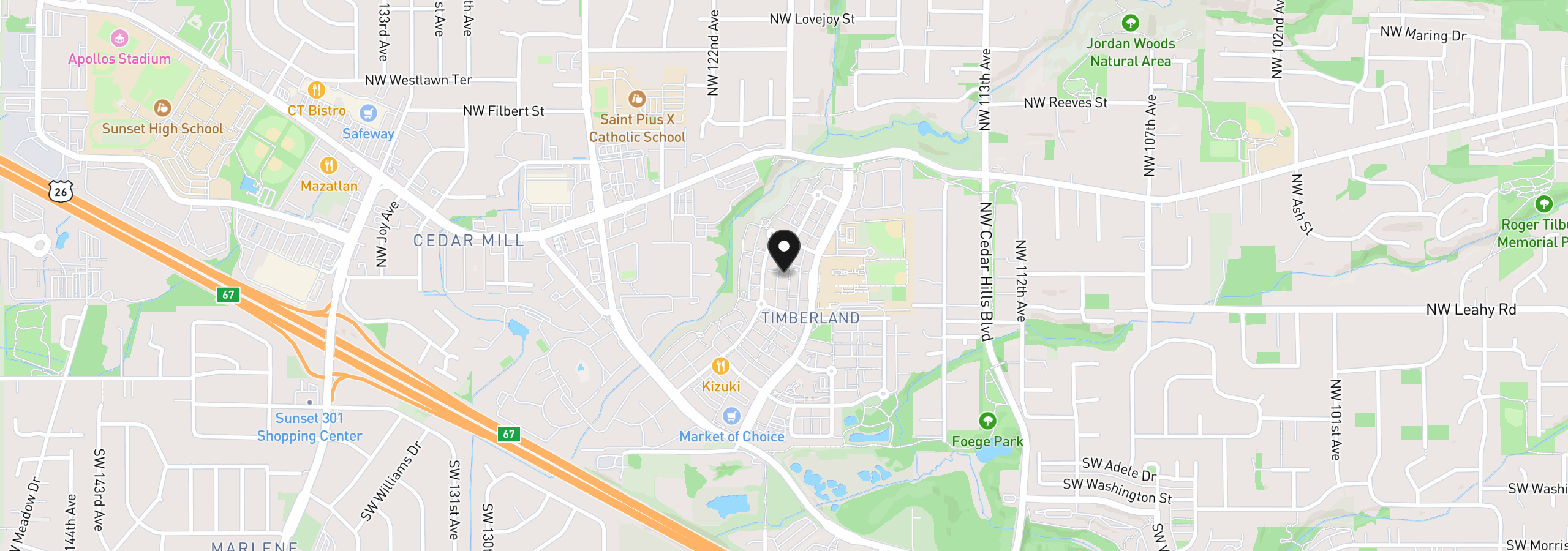 Map showing the location of 11830 NW Holly Springs Ln 206, Portland, OR 97229