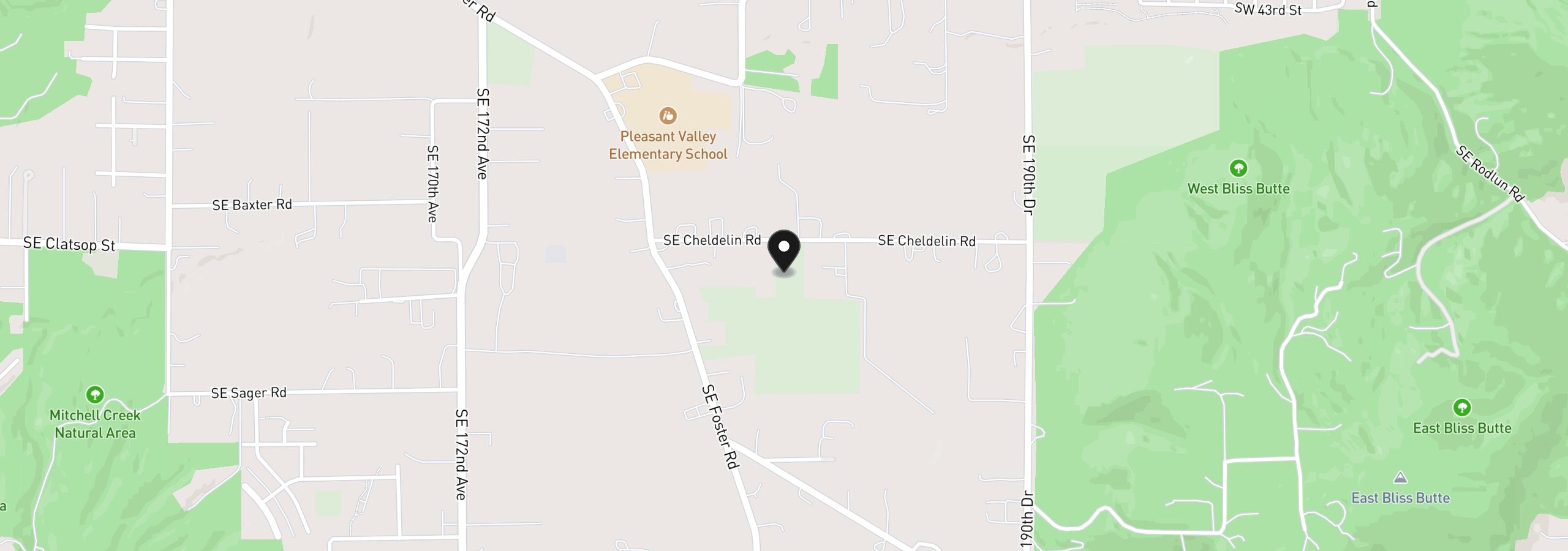 Map showing the location of 18346 SE Cheldelin Rd, Happy Valley, OR 97089
