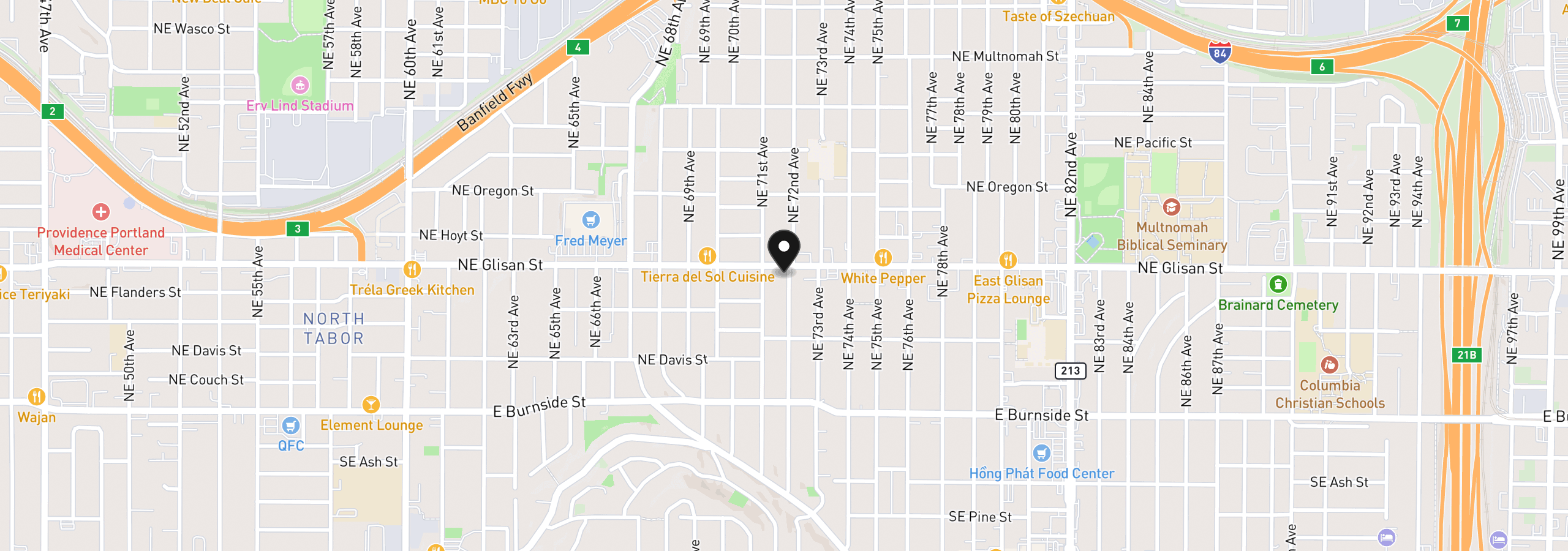 Map showing the location of 7194 NE Glisan St 1, Portland, OR 97213