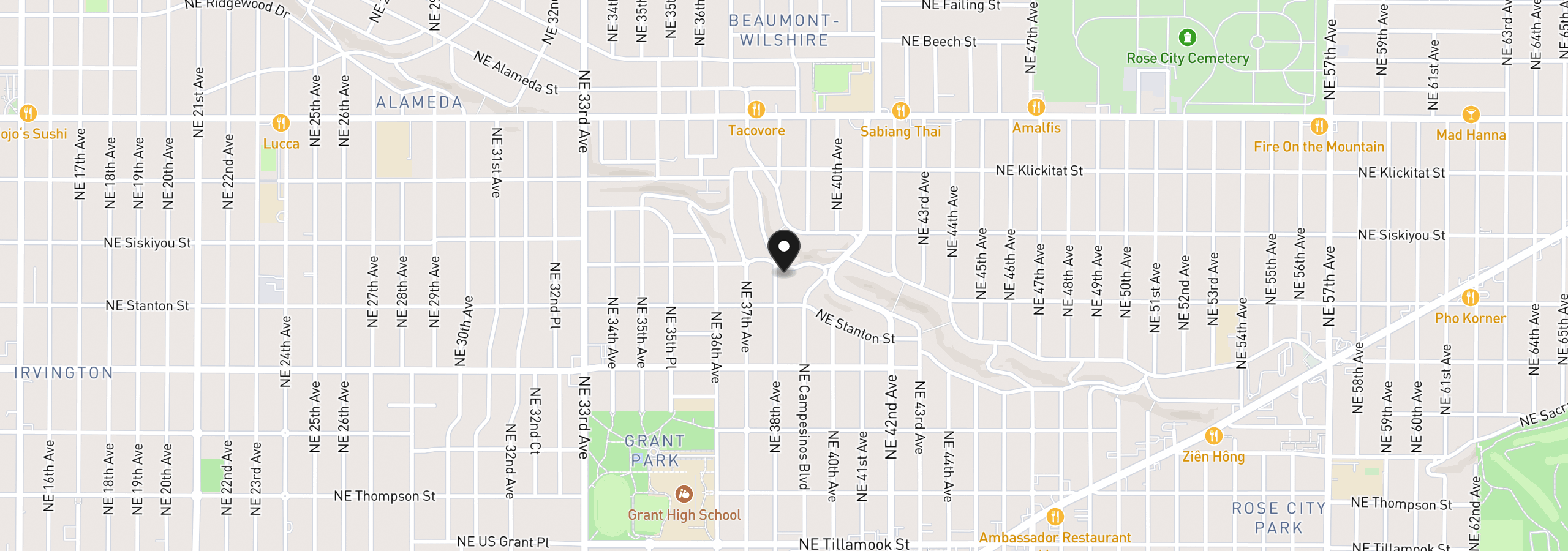 Map showing the location of 3804 NE Wistaria Dr, Portland, OR 97212