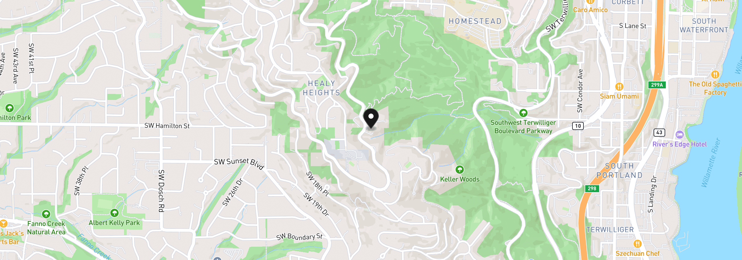 Map showing the location of 3046 SW Fairmount Blvd, Portland, OR 97239