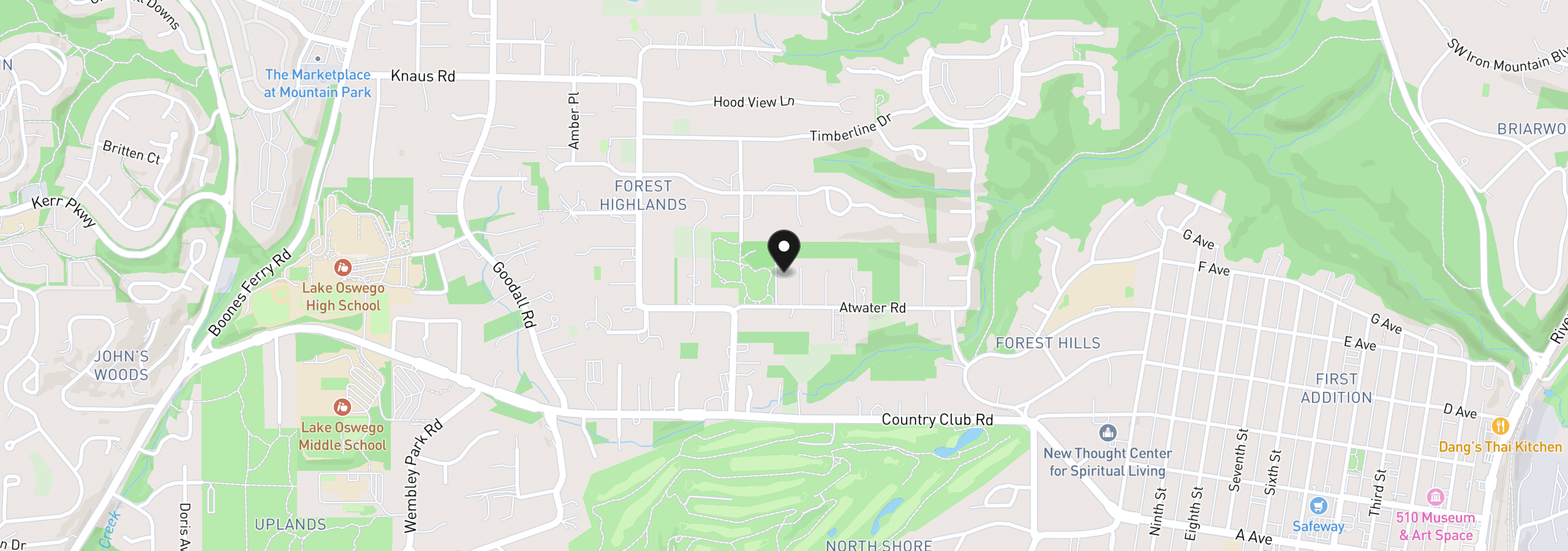 Map showing the location of 951 Atwater Rd, Lake Oswego, OR 97034