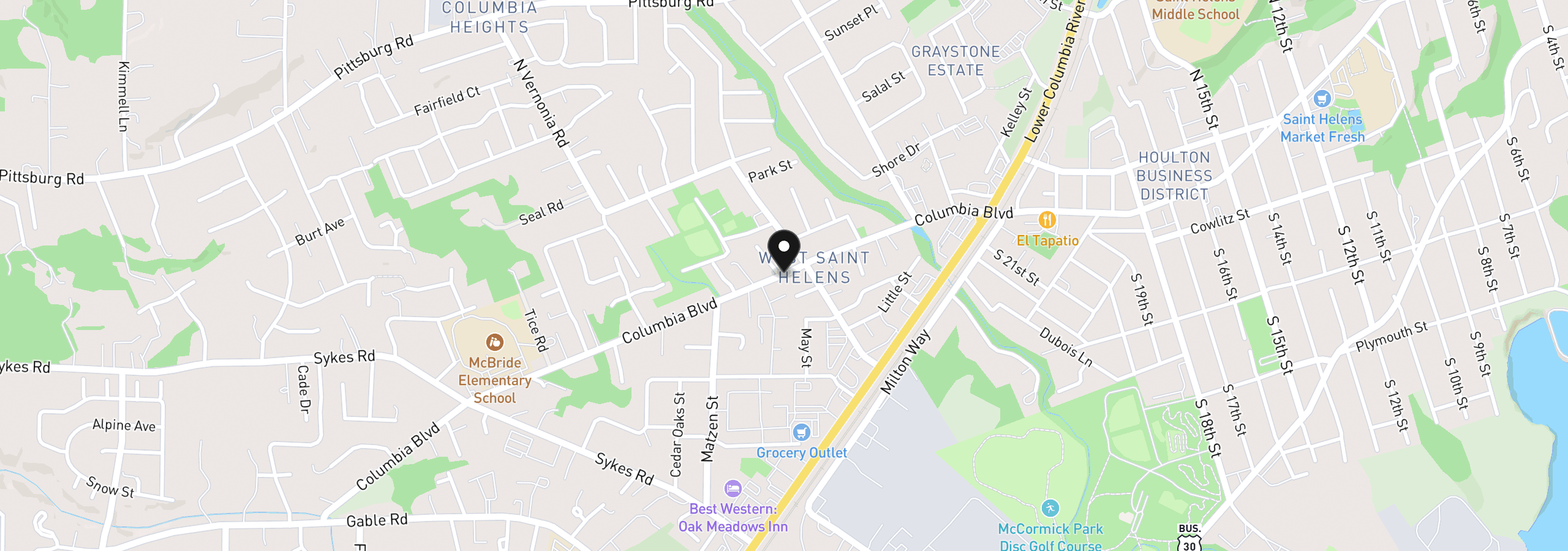 Map showing the location of 280 LeMont St, St. Helens, OR 97051