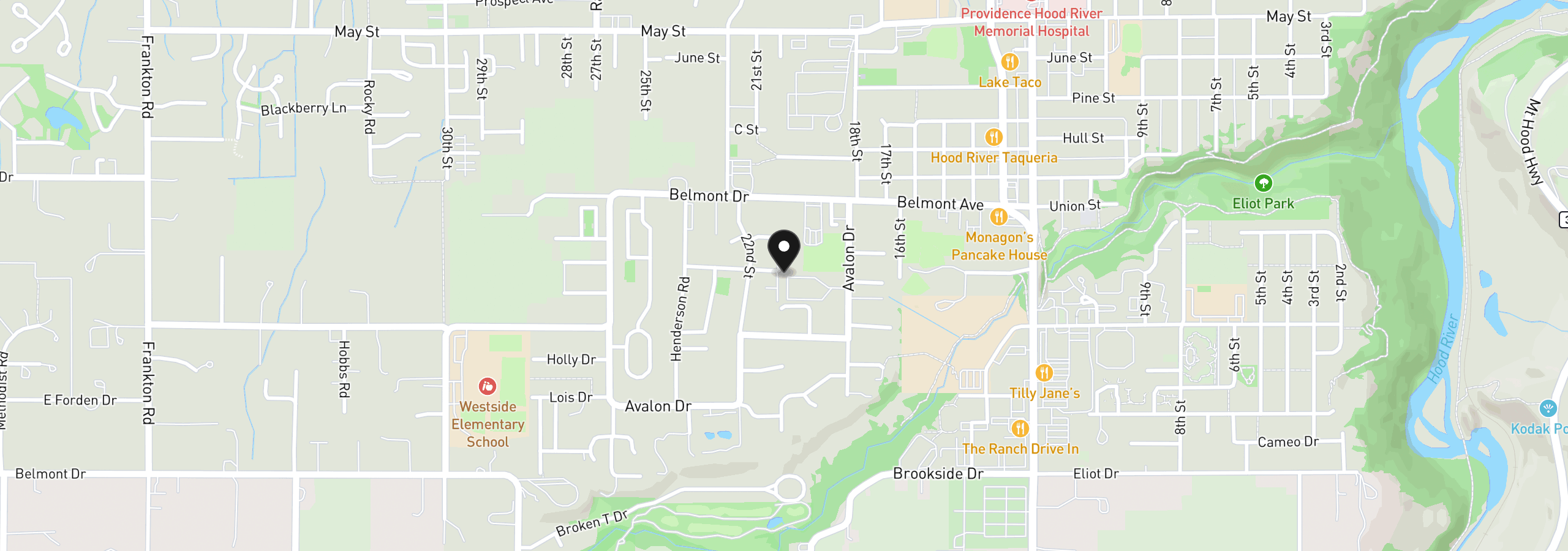 Map showing the location of 1701 Sunderland Ln, Hood River, OR 97031