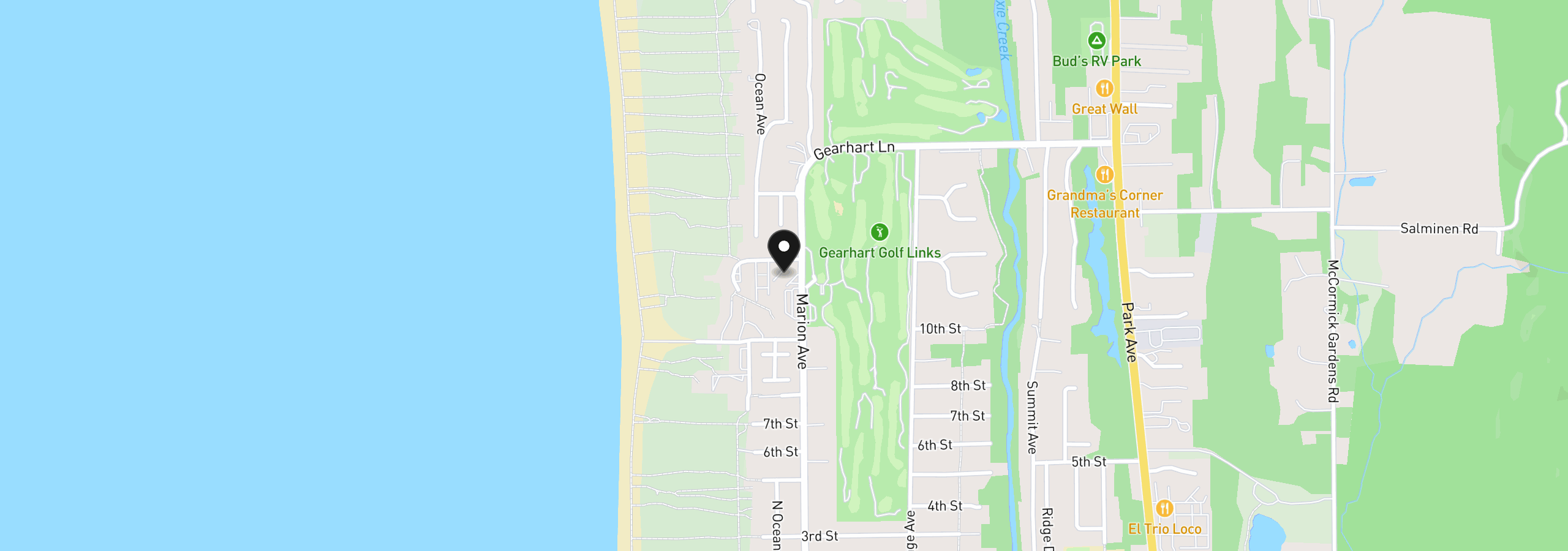 Map showing the location of 1238 N Marion Ave #V470, Gearhart, OR 97138