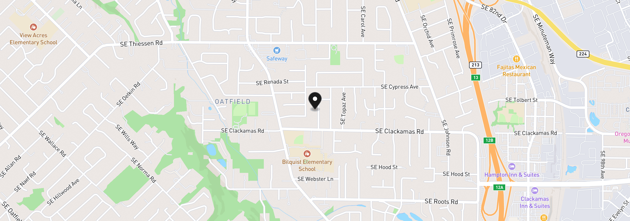 Map showing the location of 15265 SE Bevington Ave, Milwaukie, OR 97267