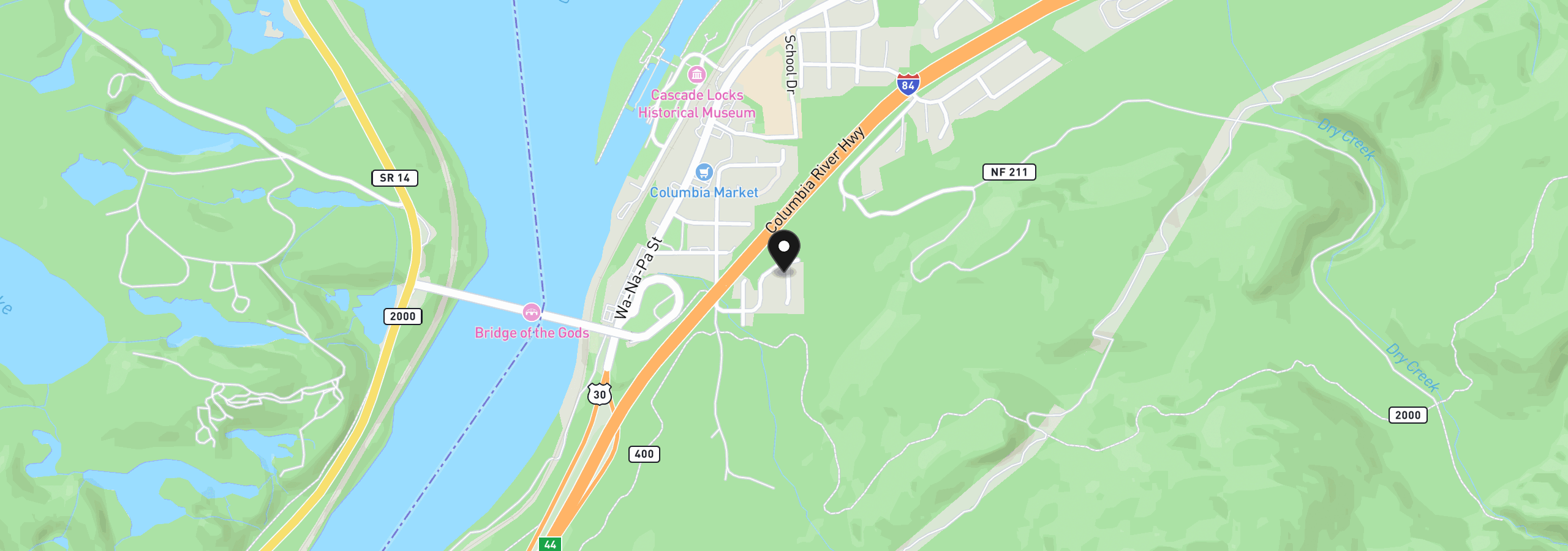 Map showing the location of 951 Spelling Pl, Cascade Locks, OR 97014