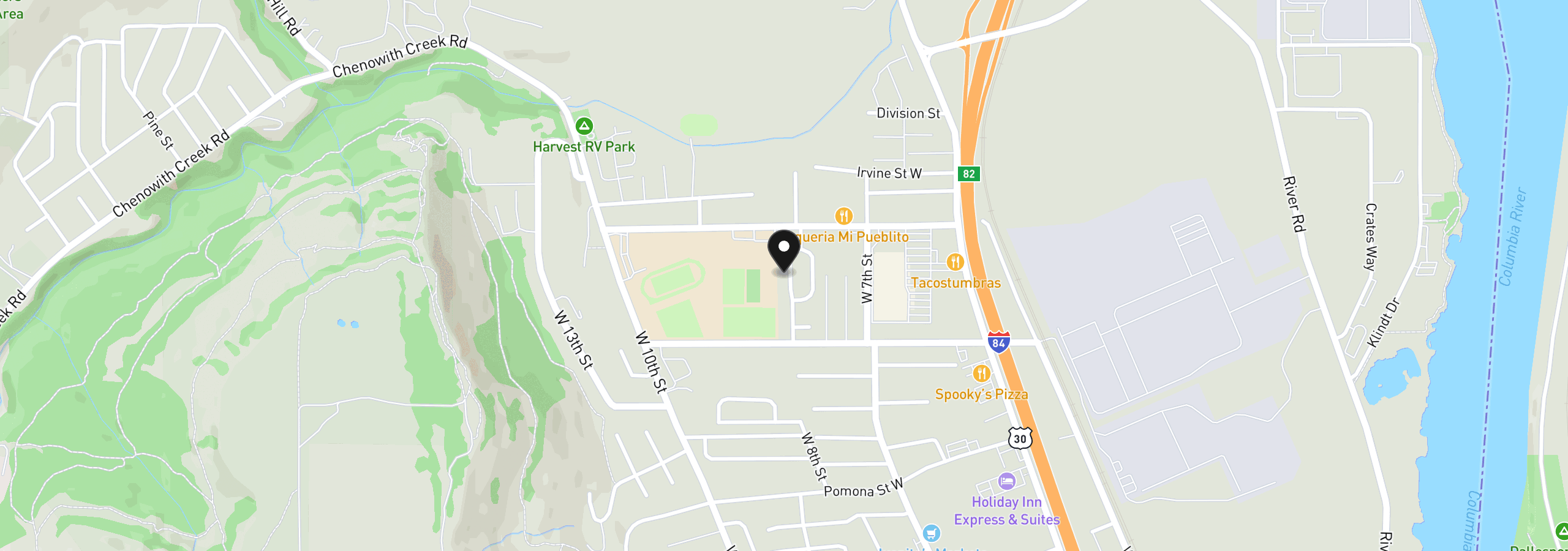 Map showing the location of 3516 W 8th St, The Dalles, OR 97058