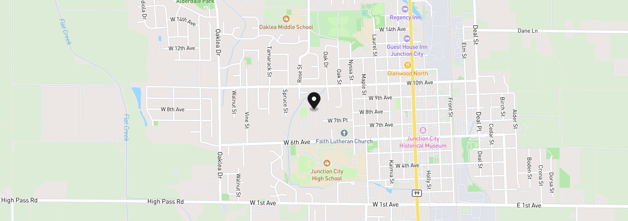 Map showing the location of 1225 W 10th Ave, Junction City, OR 97448