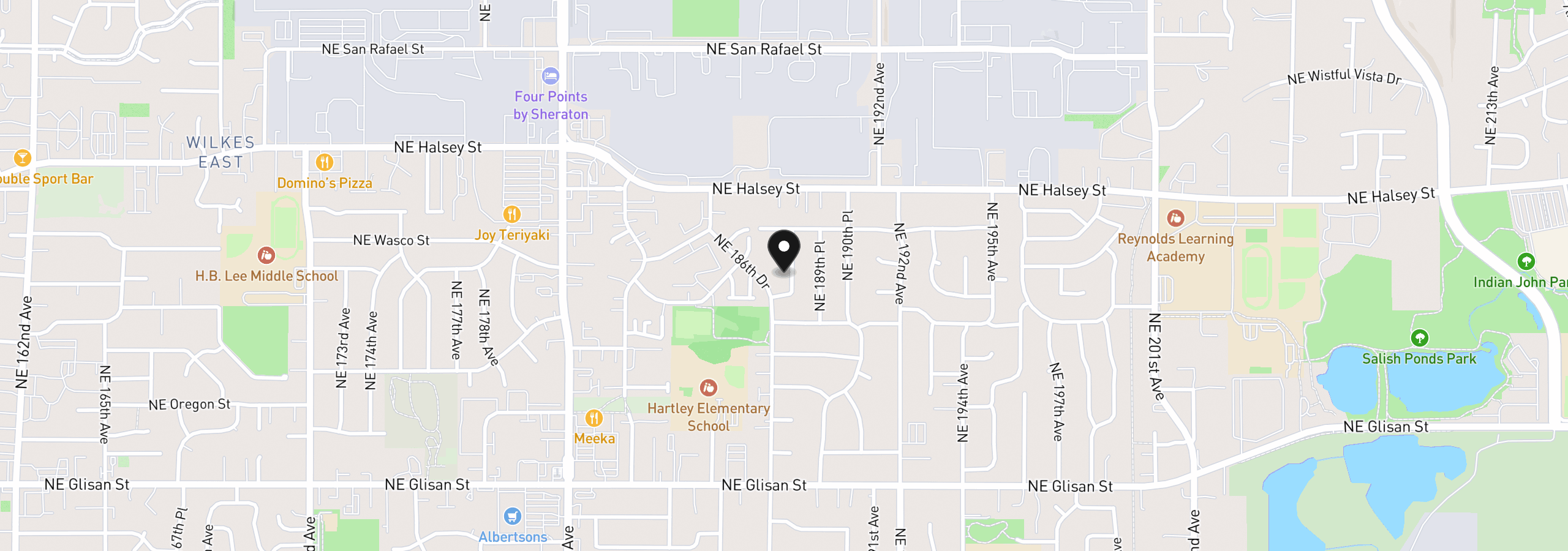 Map showing the location of 1205 NE 188th Pl, Portland, OR 97230