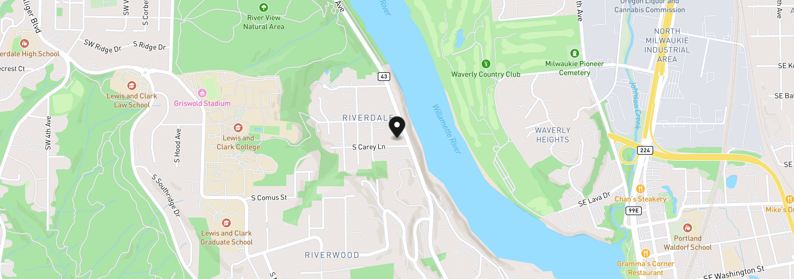 Map showing the location of 1911 S Carey Ln, Portland, OR 97219