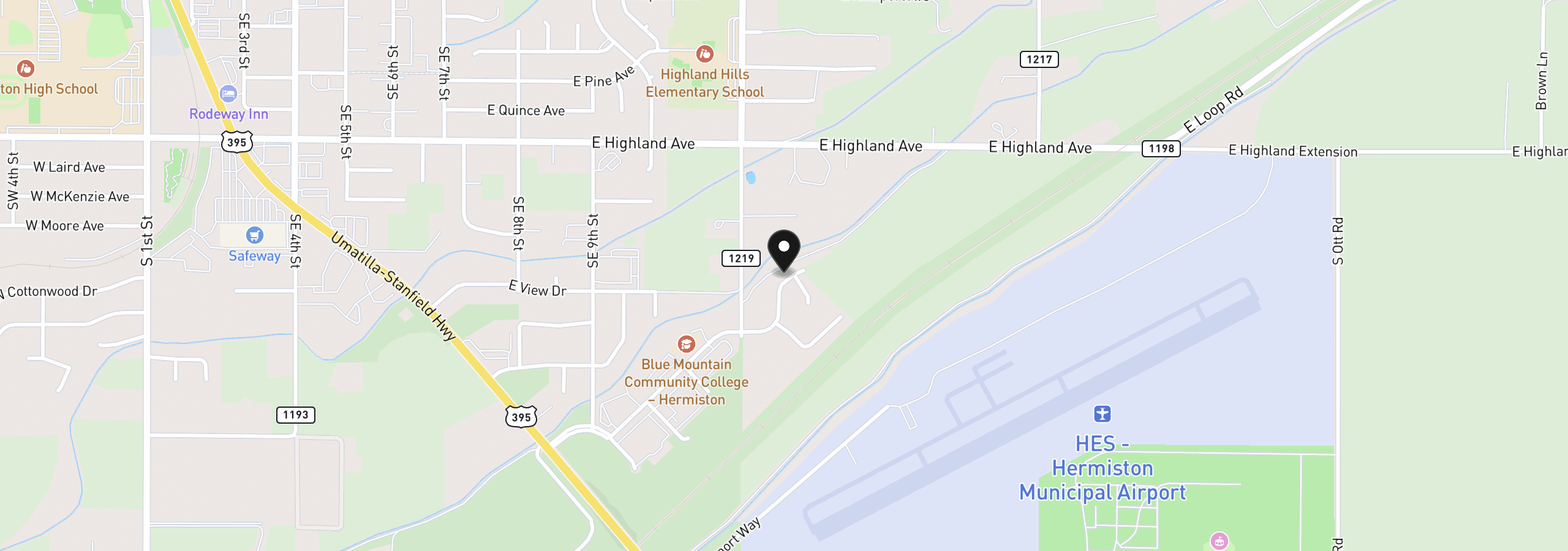 Map showing the location of 1095 SE Columbia Dr, Hermiston, OR 97838