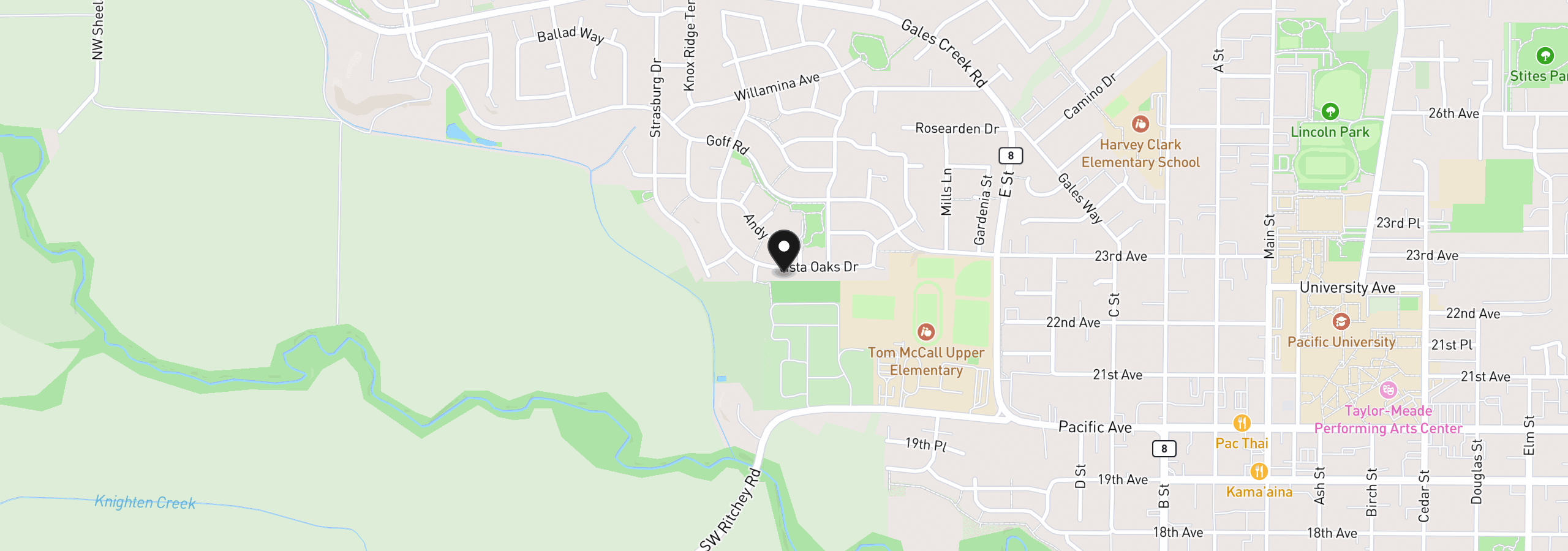 Map showing the location of 1054 Vista Oaks Dr, Forest Grove, OR 97116