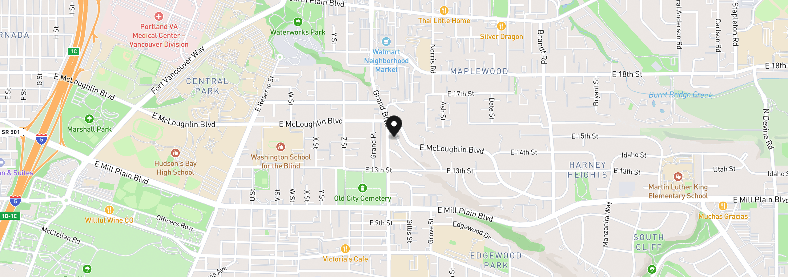 Map showing the location of 1403 Grand Blvd, Vancouver, Wa 98661