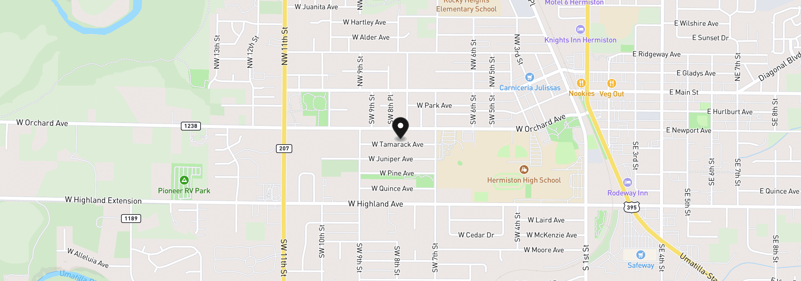 Map showing the location of 788 W Tamarack Ave, Hermiston, OR 97838
