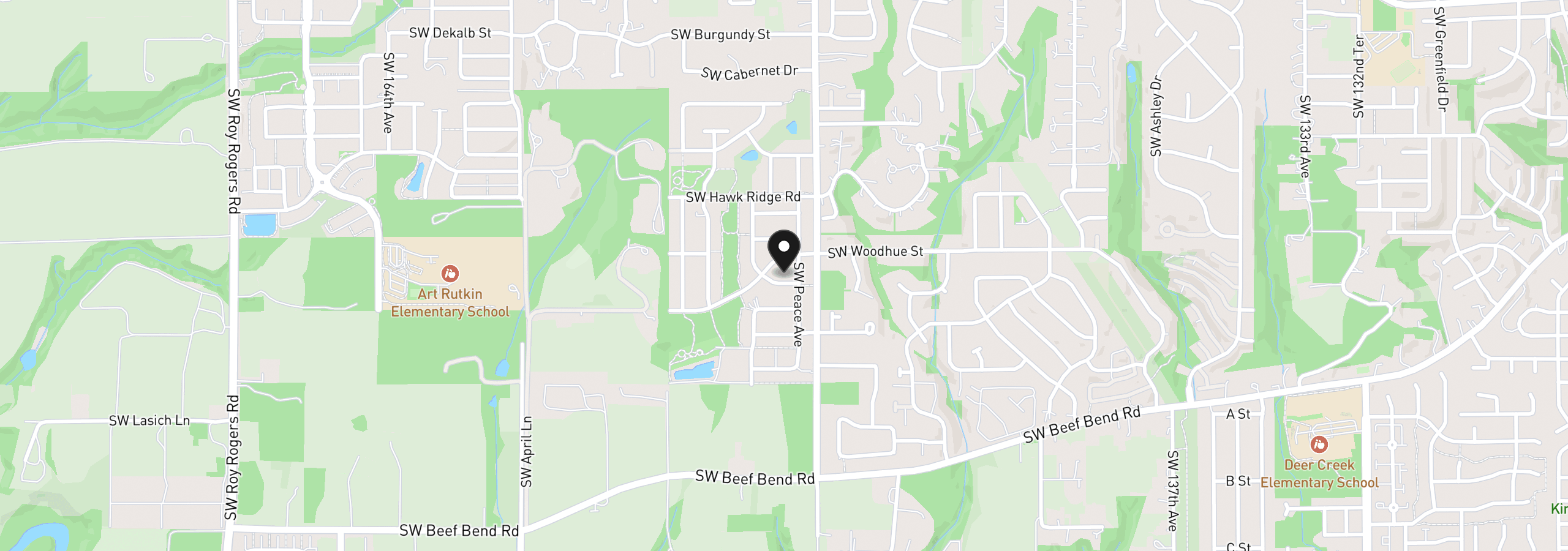 Map showing the location of 15754 SW Vanderwood Ave, Portland, OR 97224