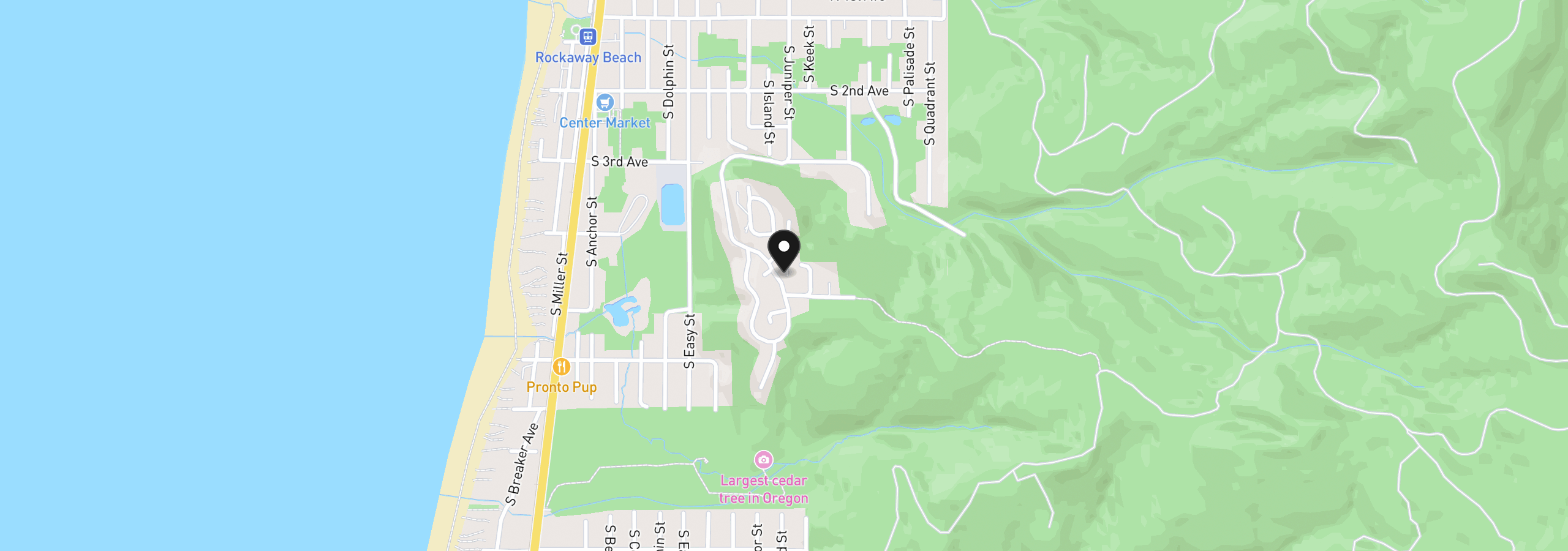 Map showing the location of 490 Pacific View Dr, Rockaway Beach, OR 97136