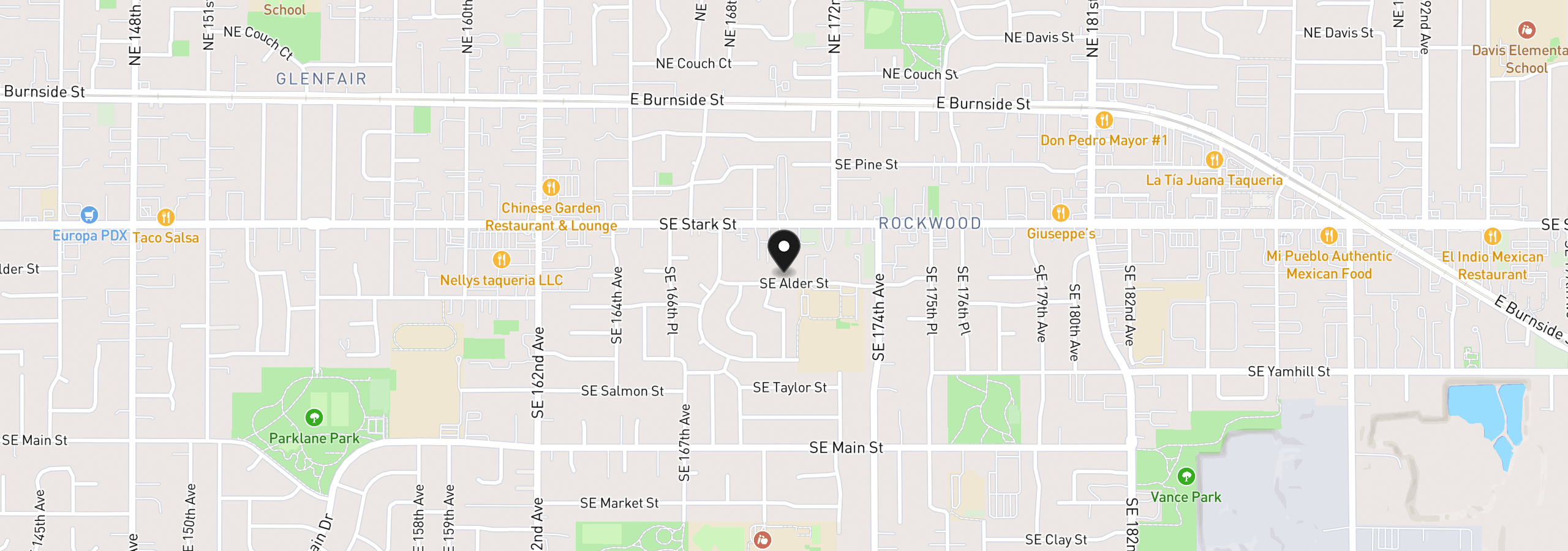 Map showing the location of 17021 SE Alder St, Portland, OR 97233