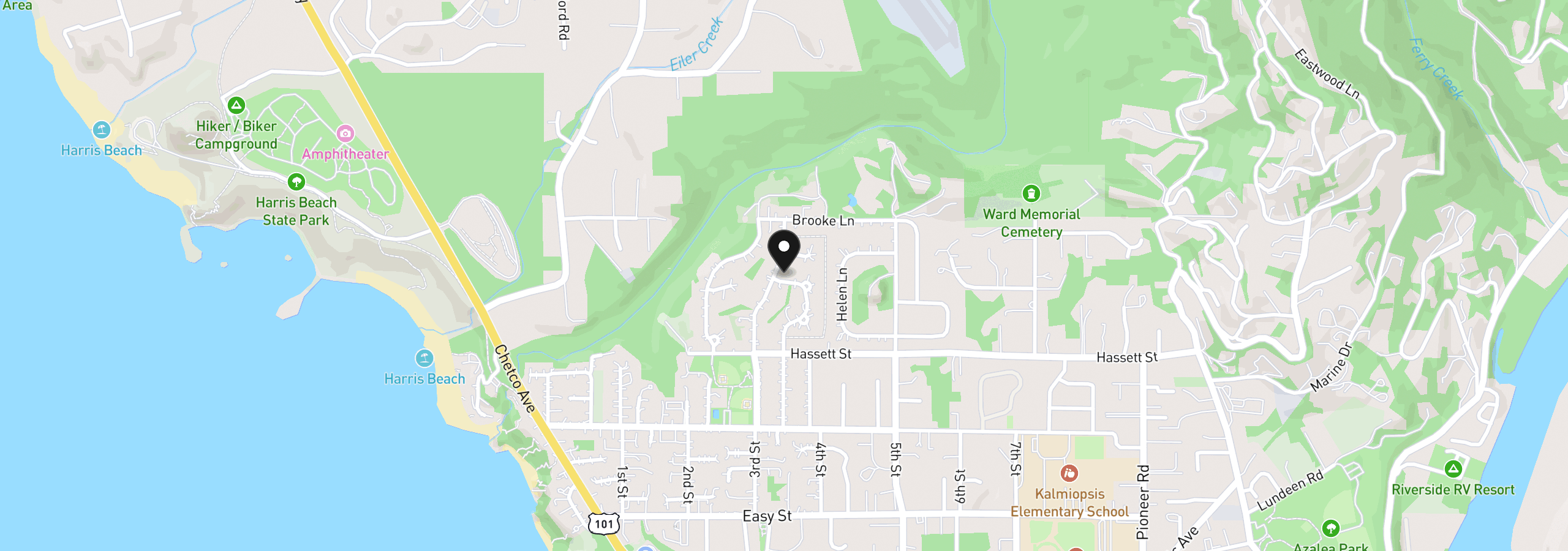Map showing the location of 932 Midland Way, Brookings, OR 97415